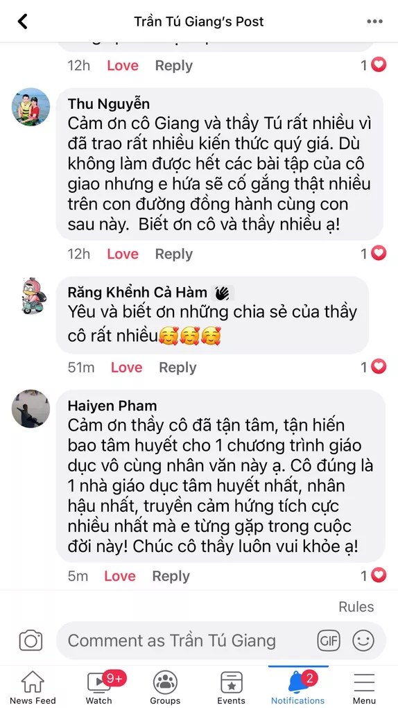 Phản hồi của phụ huynh