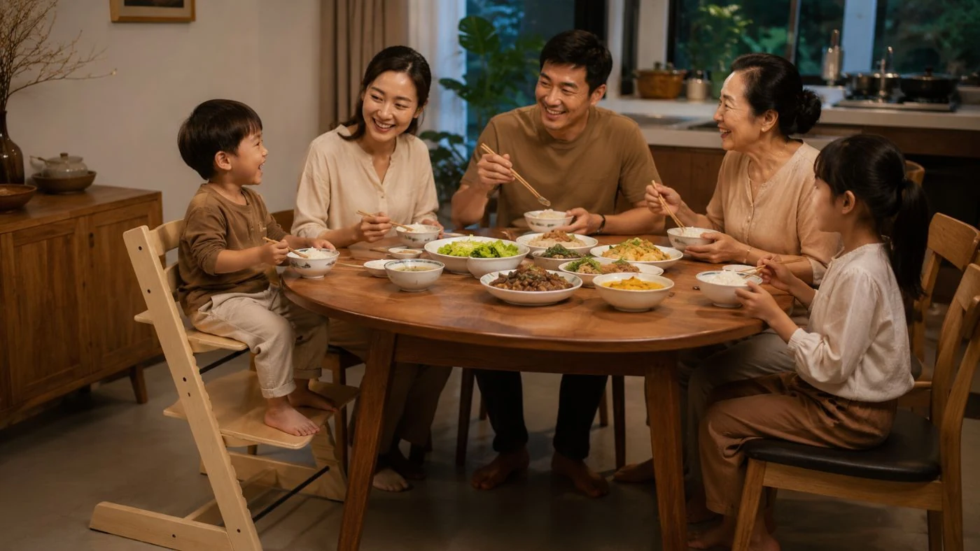 Cả nhà cùng cười trong bữa tối